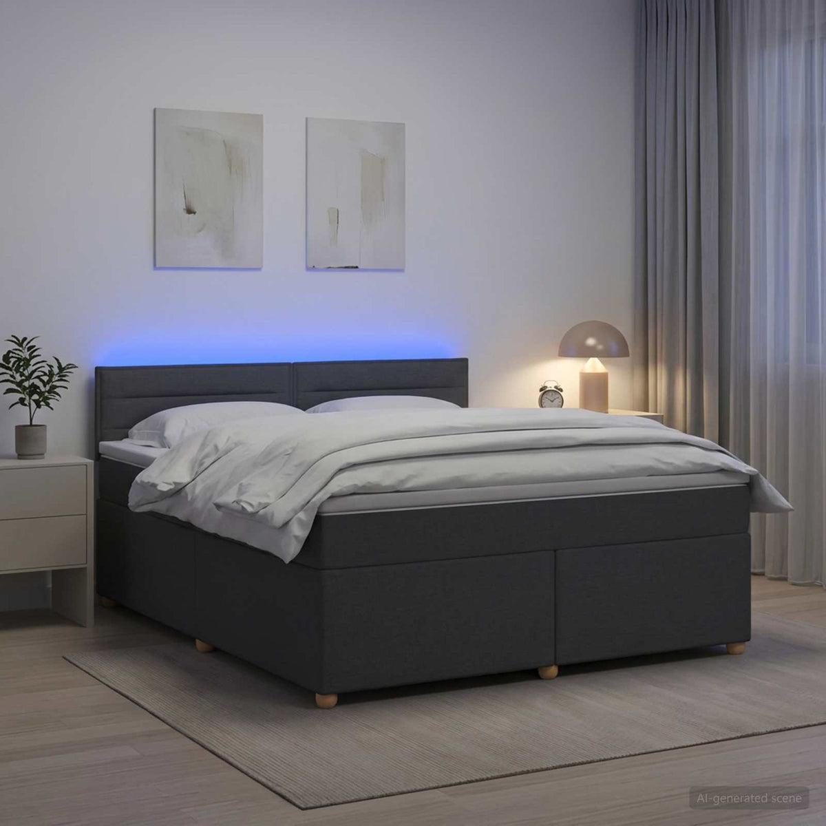 Lit boxspring avec matelas Gris foncé 140 x 200 cm Tissu