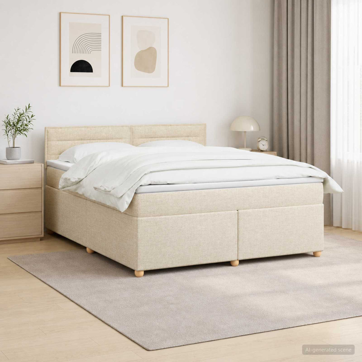 Lit boxspring avec matelas Crème 140 x 190 cm Tissu