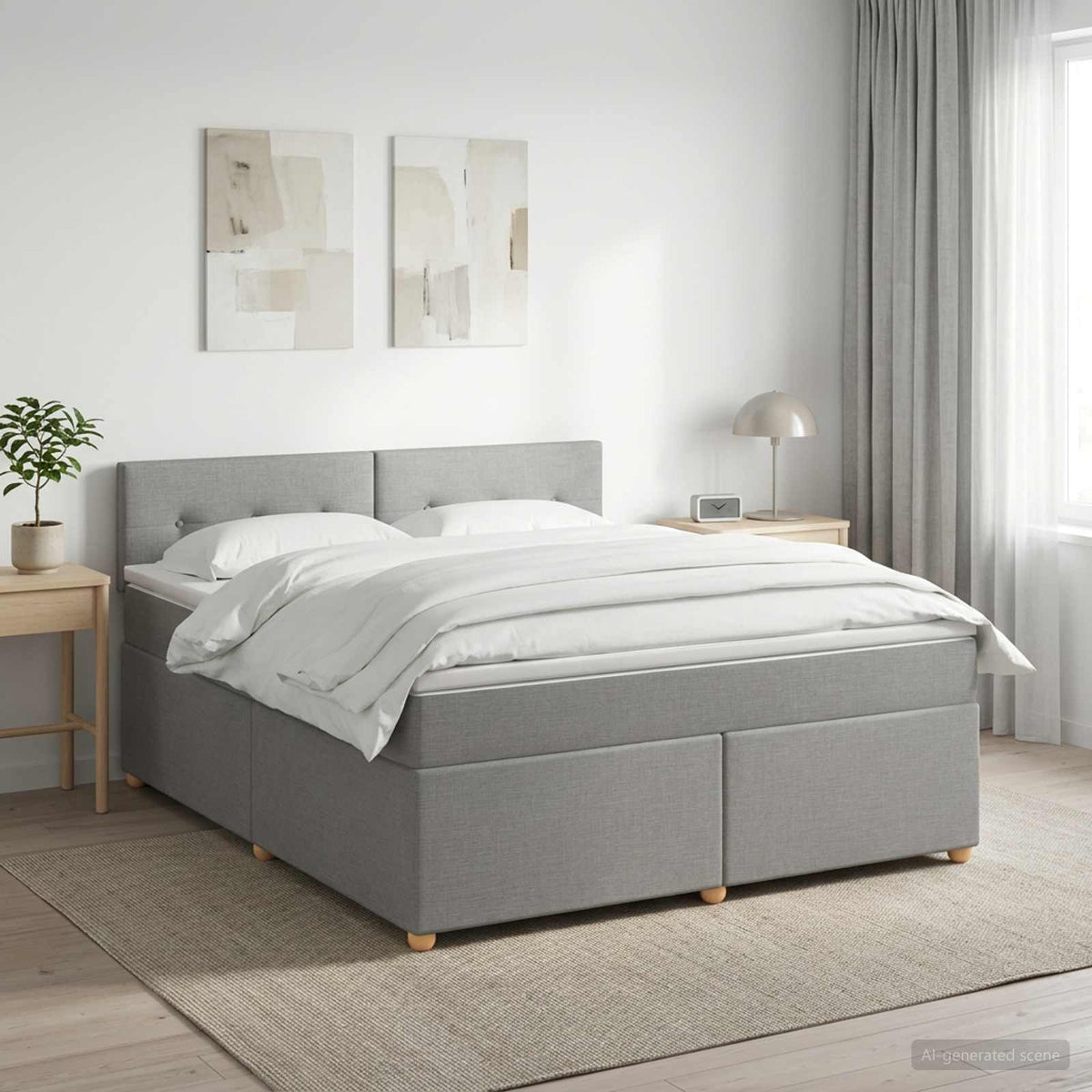 Lit boxspring avec matelas Gris clair 140 x 200 cm Tissu