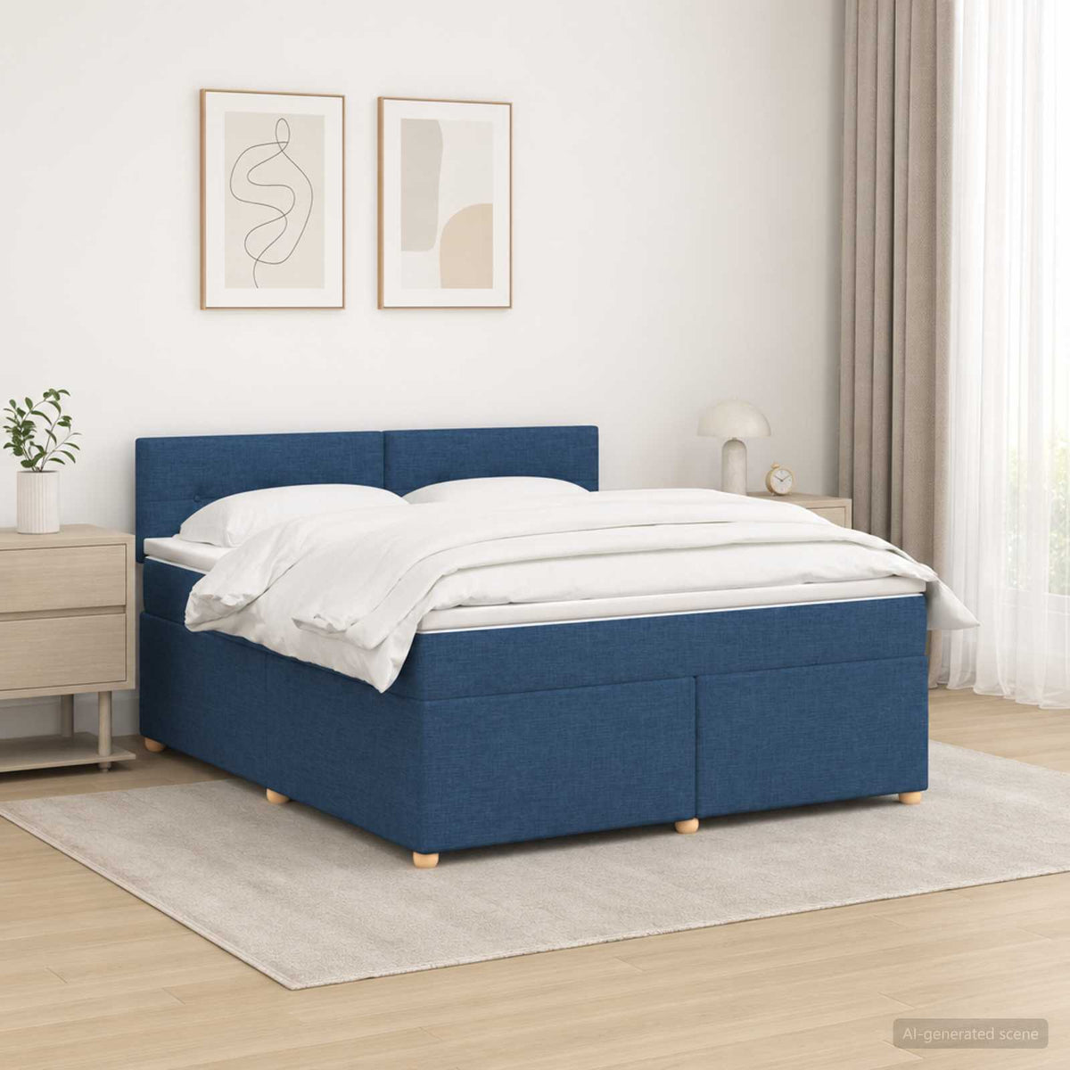 Lit boxspring avec matelas Bleu 140 x 190 cm Tissu