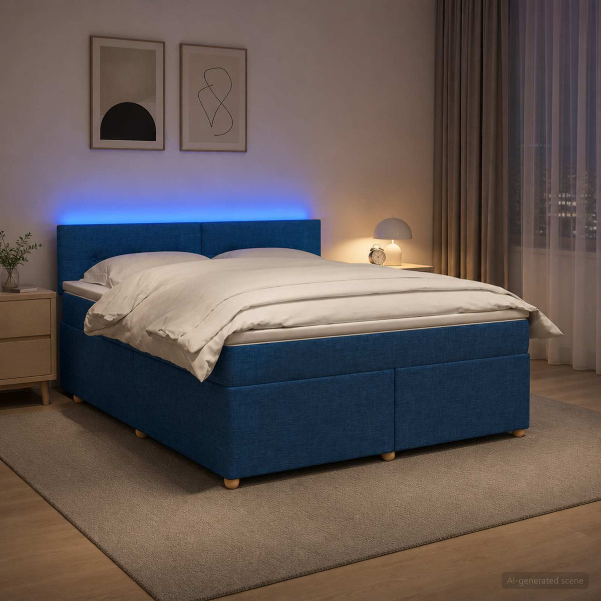 Lit boxspring avec matelas Bleu 160 x 200 cm Tissu