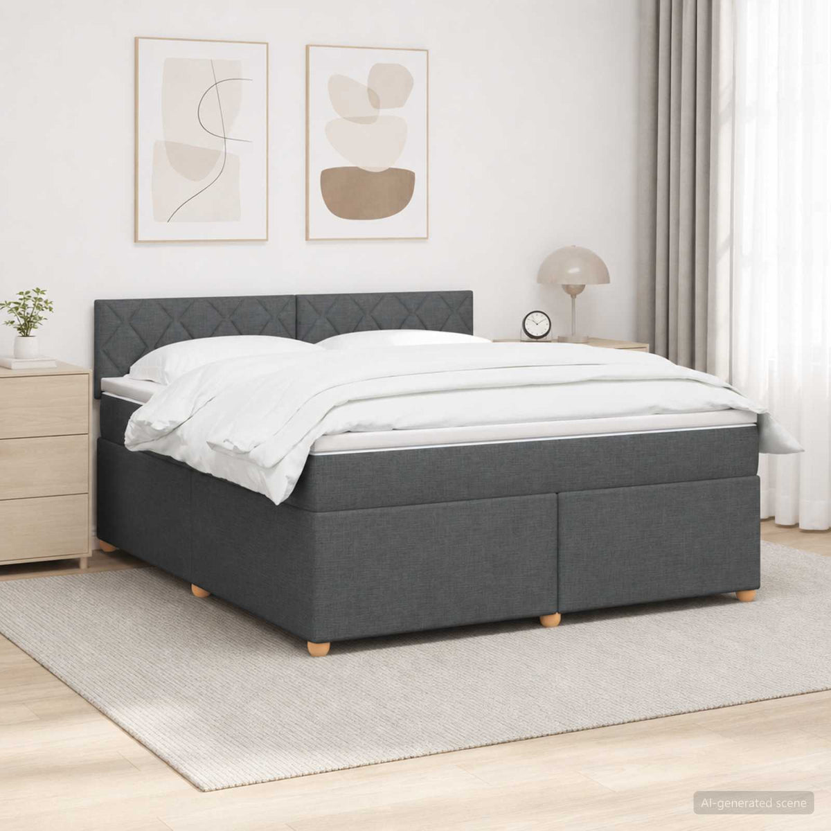 Lit boxspring avec matelas Gris foncé 160 x 200 cm Tissu