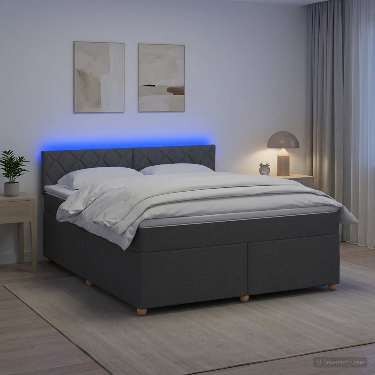 Lit boxspring avec matelas Gris foncé 160 x 200 cm Tissu