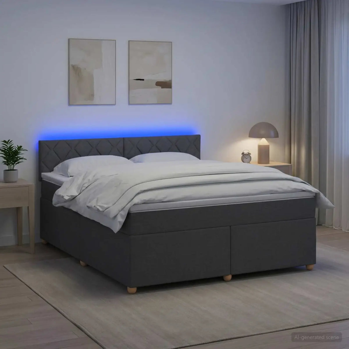 Lit boxspring avec matelas Gris foncé 140 x 200 cm Tissu - XIOS