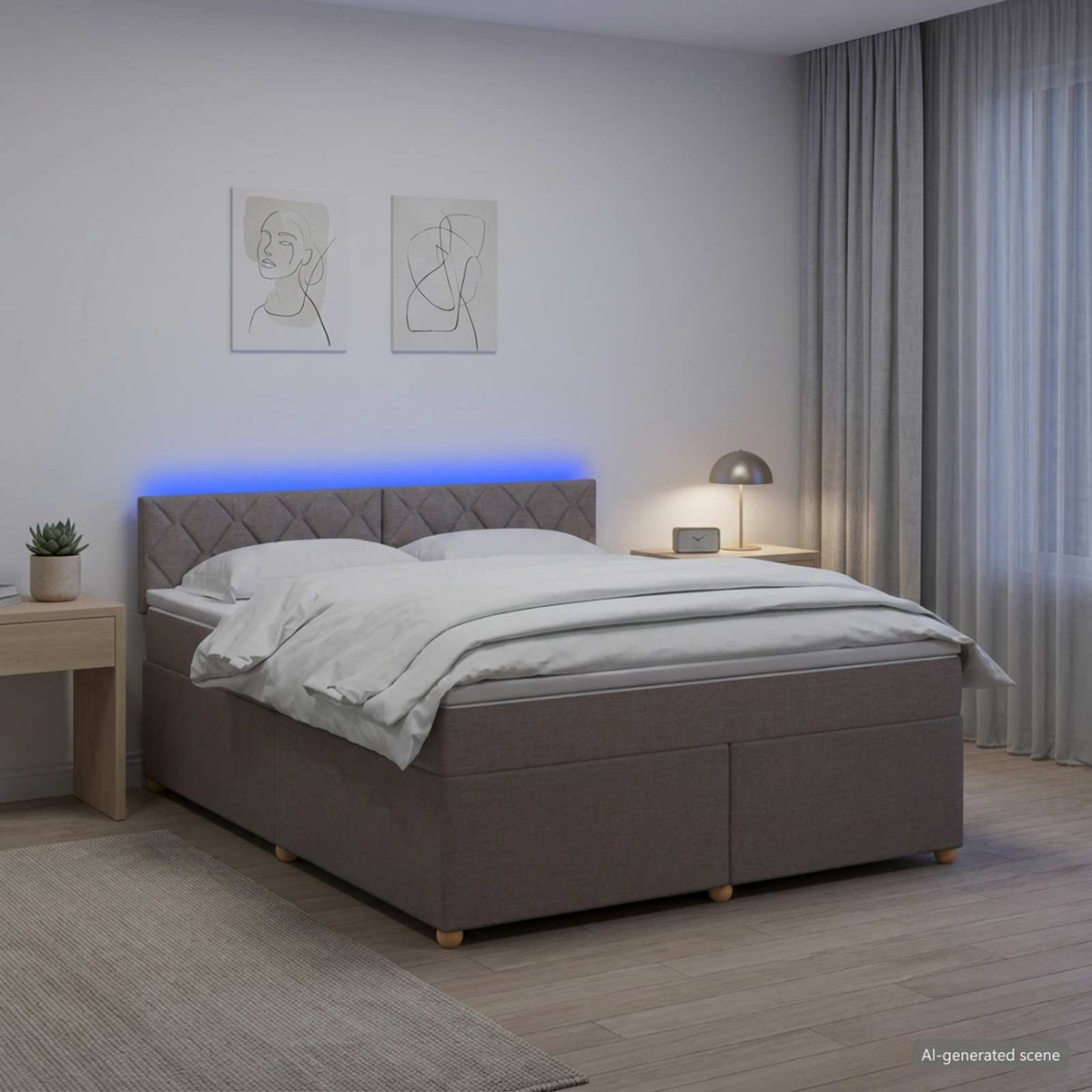 Lit boxspring avec matelas Taupe 140 x 200 cm Tissu