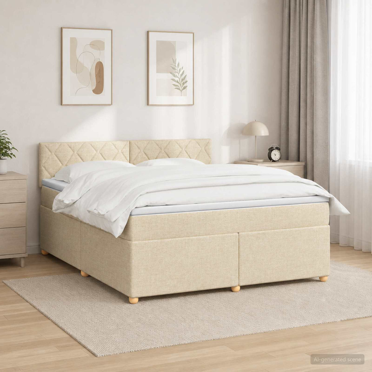 Lit boxspring avec matelas Crème 140 x 190 cm Tissu