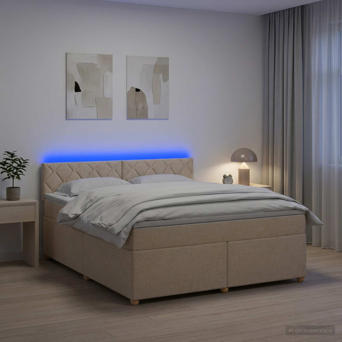 Lit boxspring avec matelas Crème 140 x 200 cm Tissu