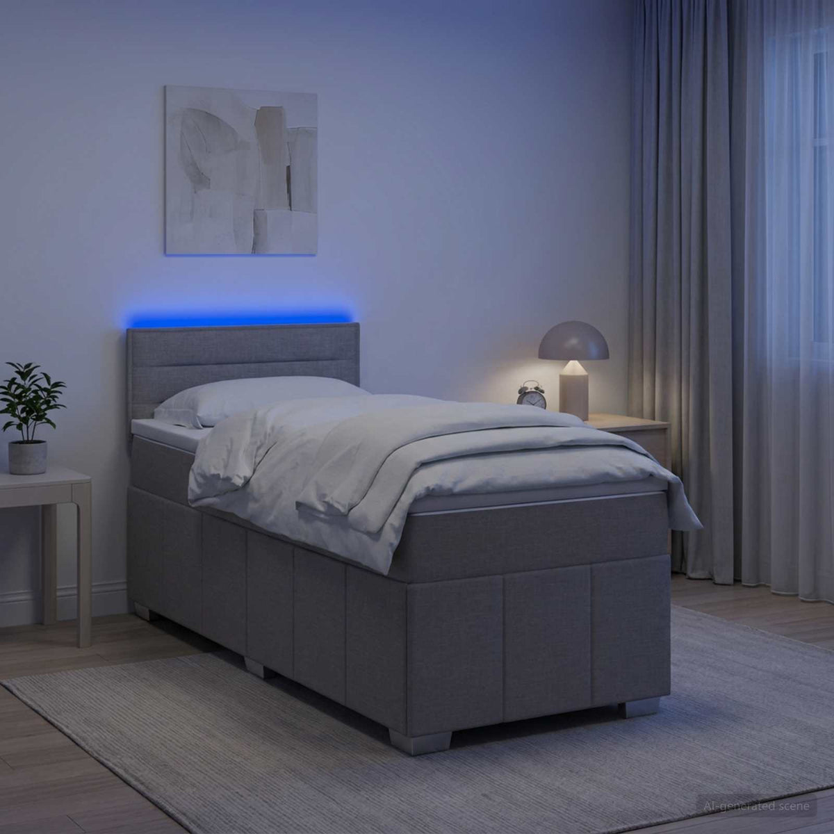 Lit boxspring avec matelas Gris clair 100 x 200 cm Tissu