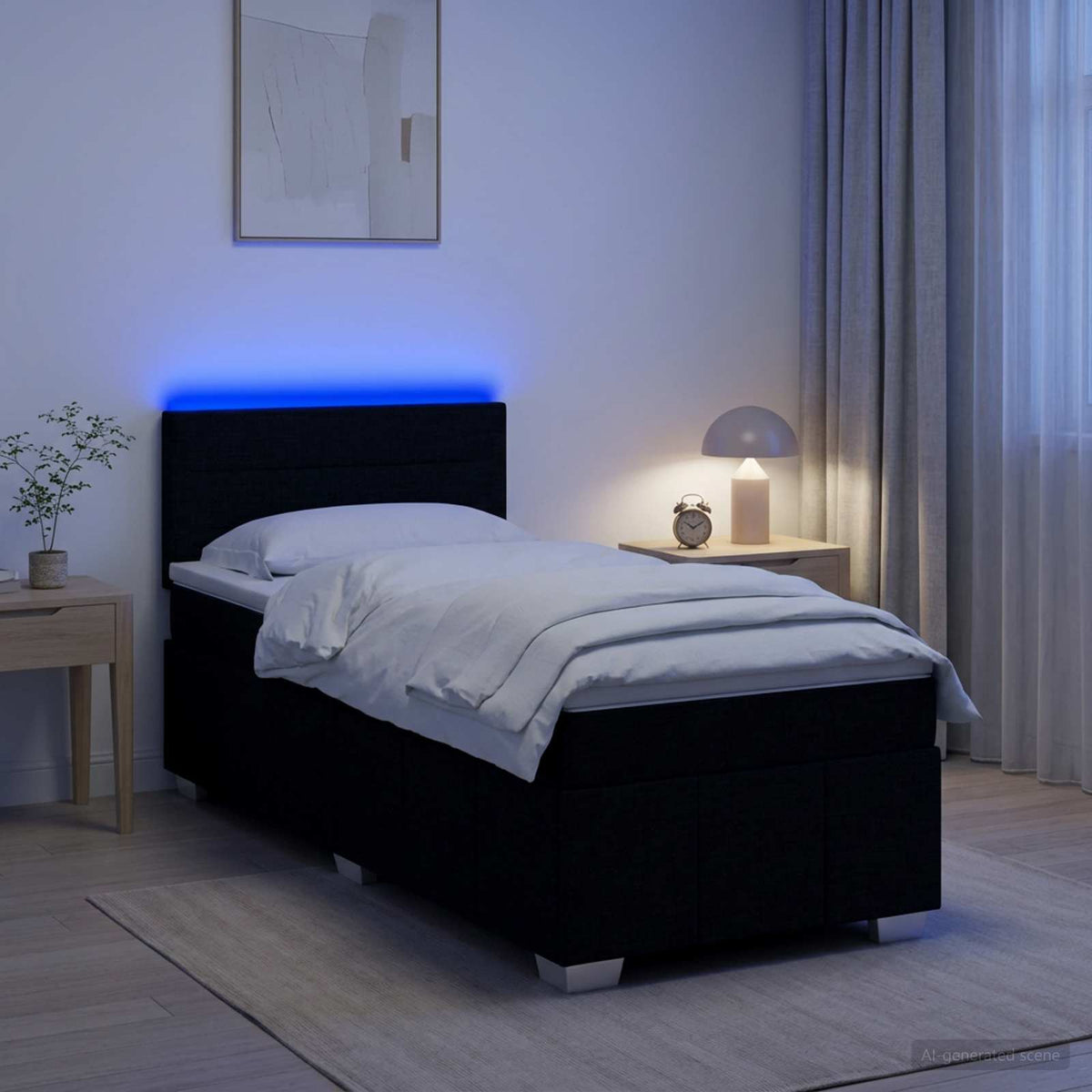 Lit boxspring avec matelas Noir 90 x 200 cm Tissu