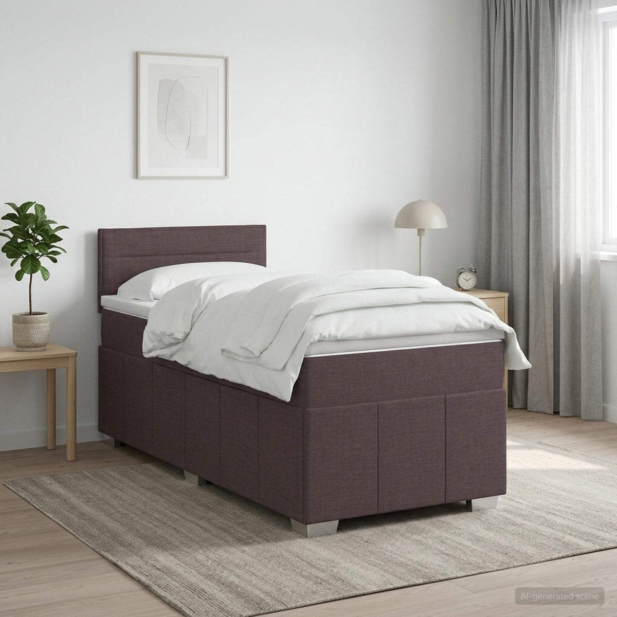 Lit boxspring avec matelas Marron foncé 90 x 200 cm Tissu