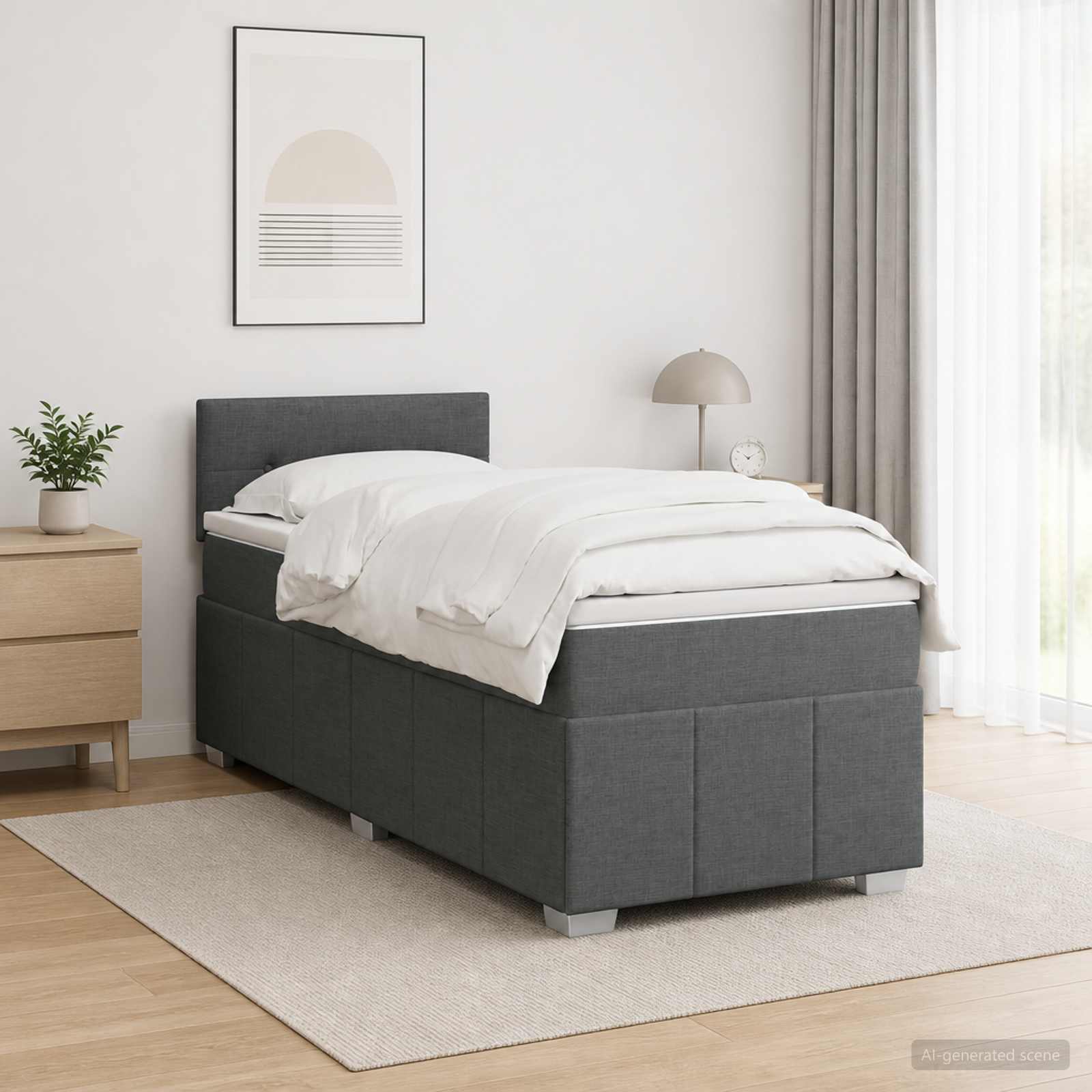 Lit boxspring avec matelas Gris foncé 100 x 200 cm Tissu