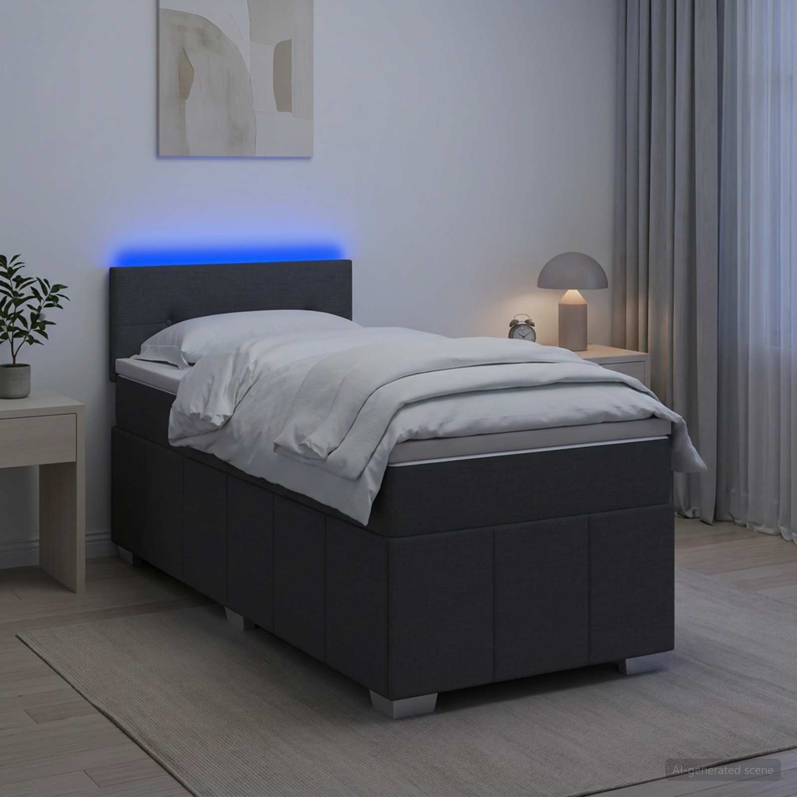 Lit boxspring avec matelas Gris foncé 100 x 200 cm Tissu