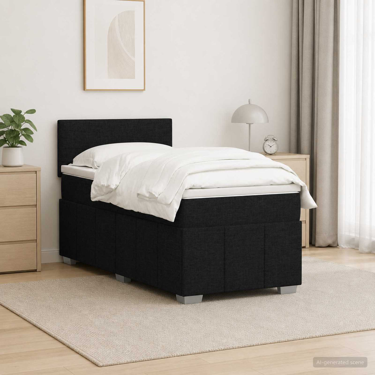 Lit boxspring avec matelas Noir 90 x 200 cm Tissu