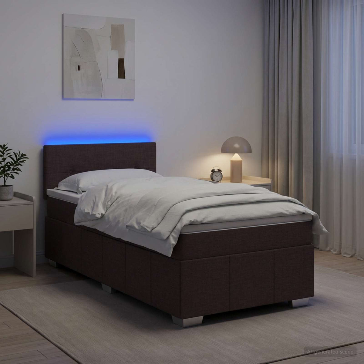 Lit boxspring avec matelas Marron foncé 100 x 200 cm Tissu