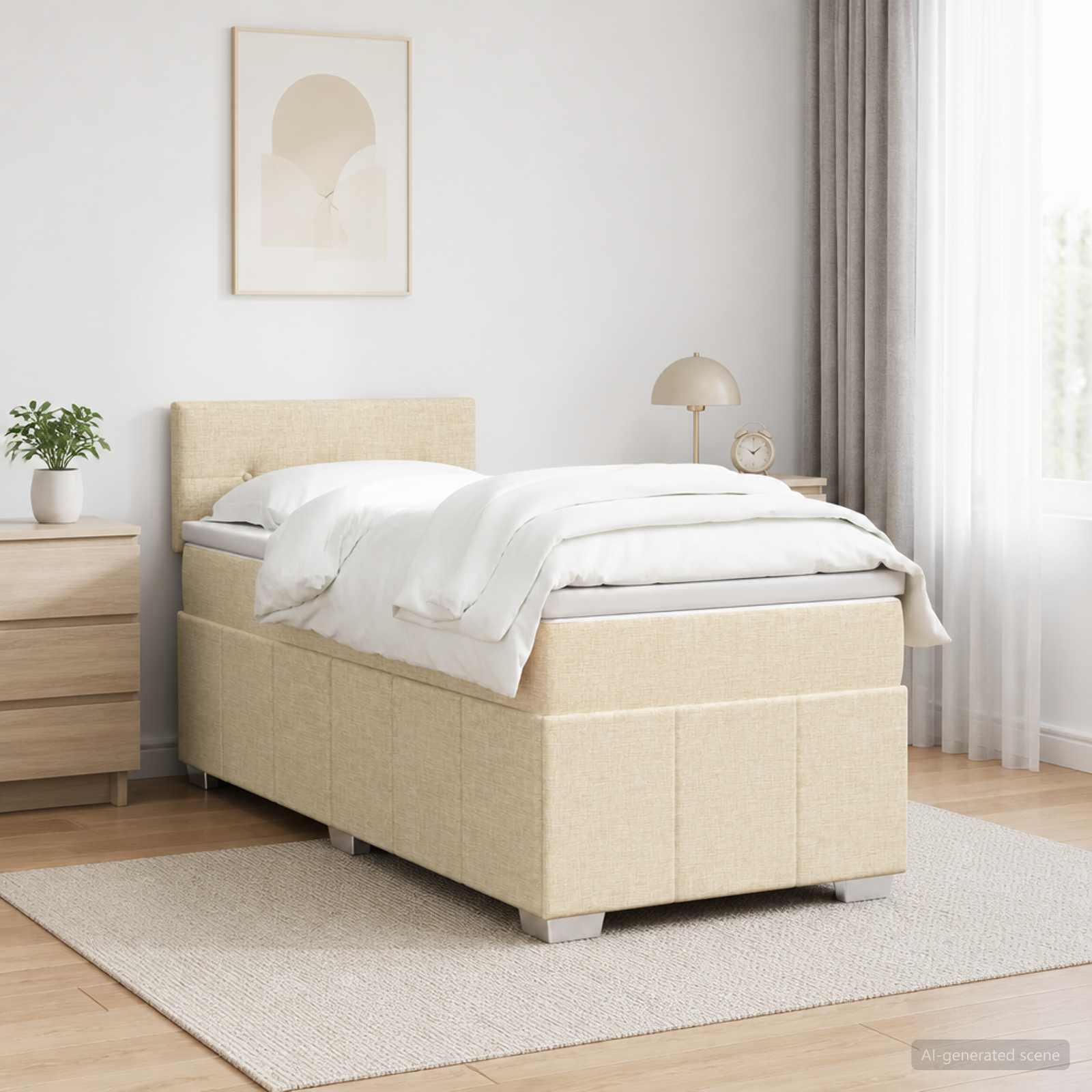 Lit boxspring avec matelas Crème 100 x 200 cm Tissu