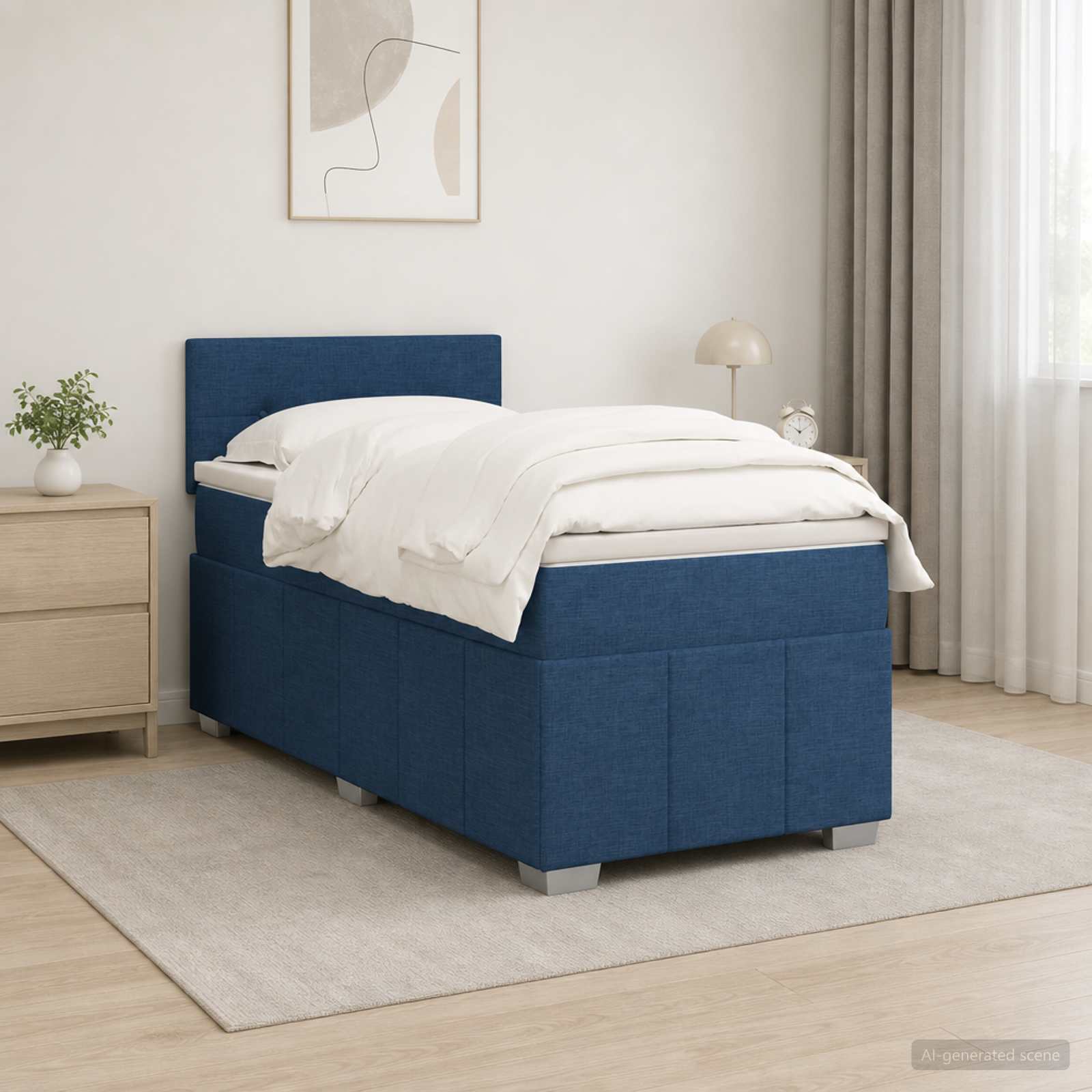 Lit boxspring avec matelas Bleu 100 x 200 cm Tissu