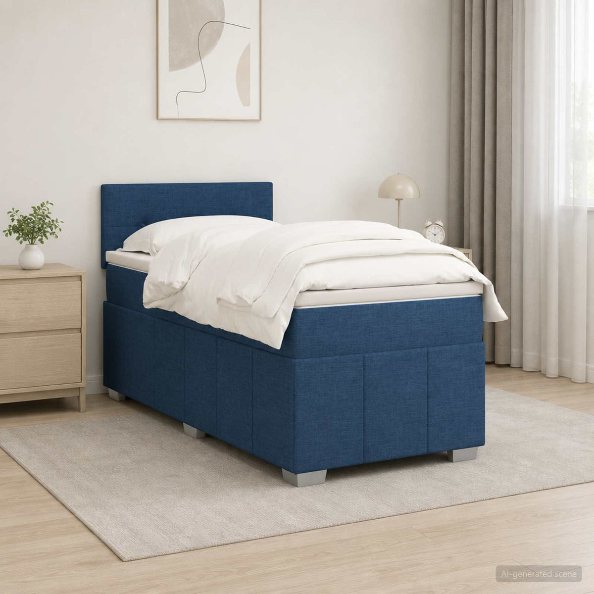 Lit boxspring avec matelas Bleu 100 x 200 cm Tissu