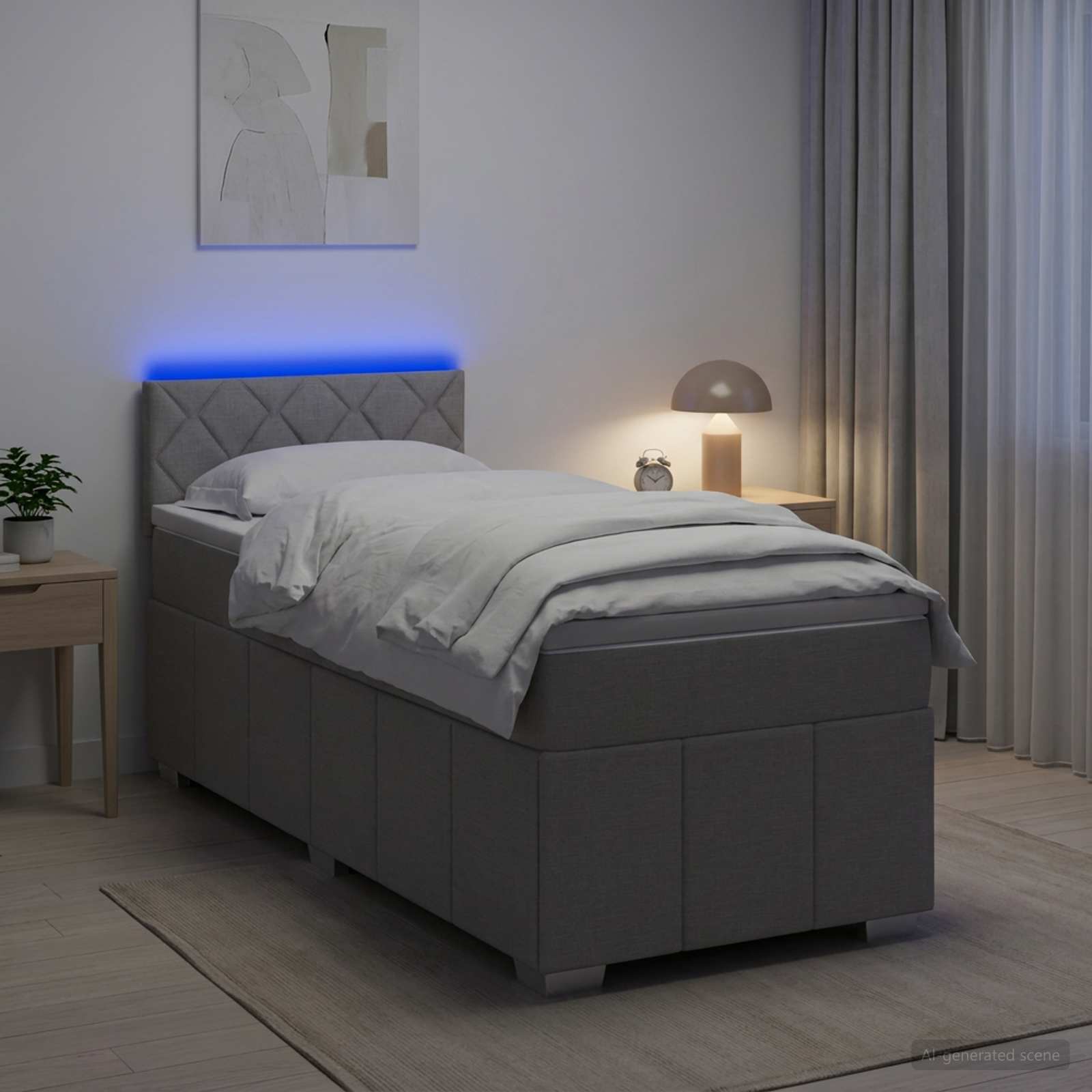 Lit boxspring avec matelas Gris clair 100 x 200 cm Tissu