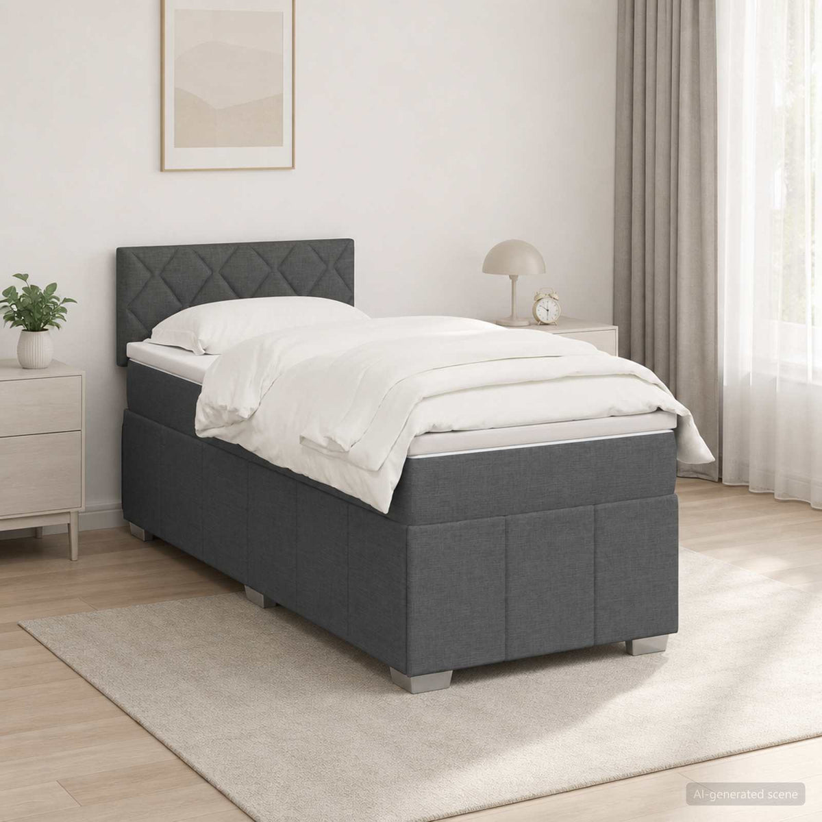 Lit boxspring avec matelas Gris foncé 90 x 190 cm Tissu