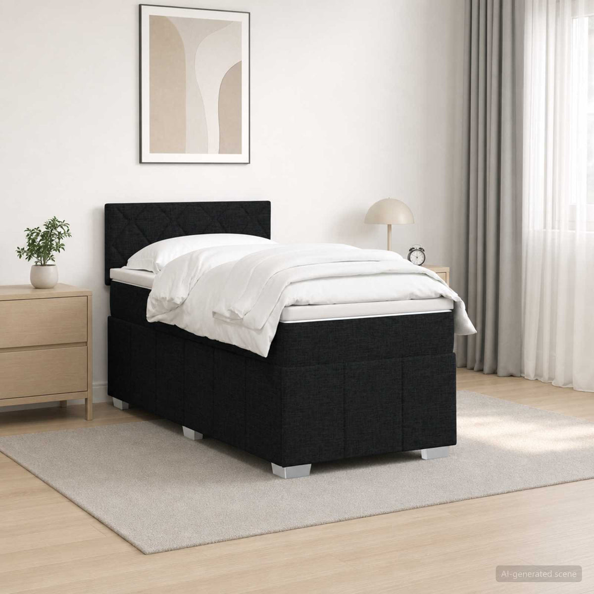 Lit boxspring avec matelas Noir 90 x 200 cm Tissu
