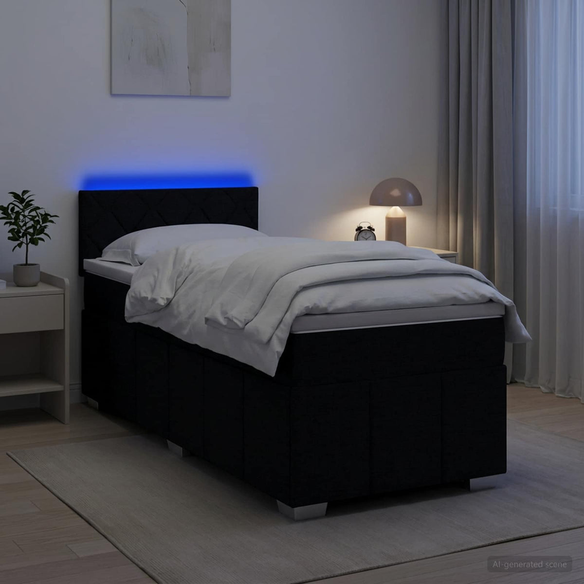Lit boxspring avec matelas Noir 90 x 200 cm Tissu