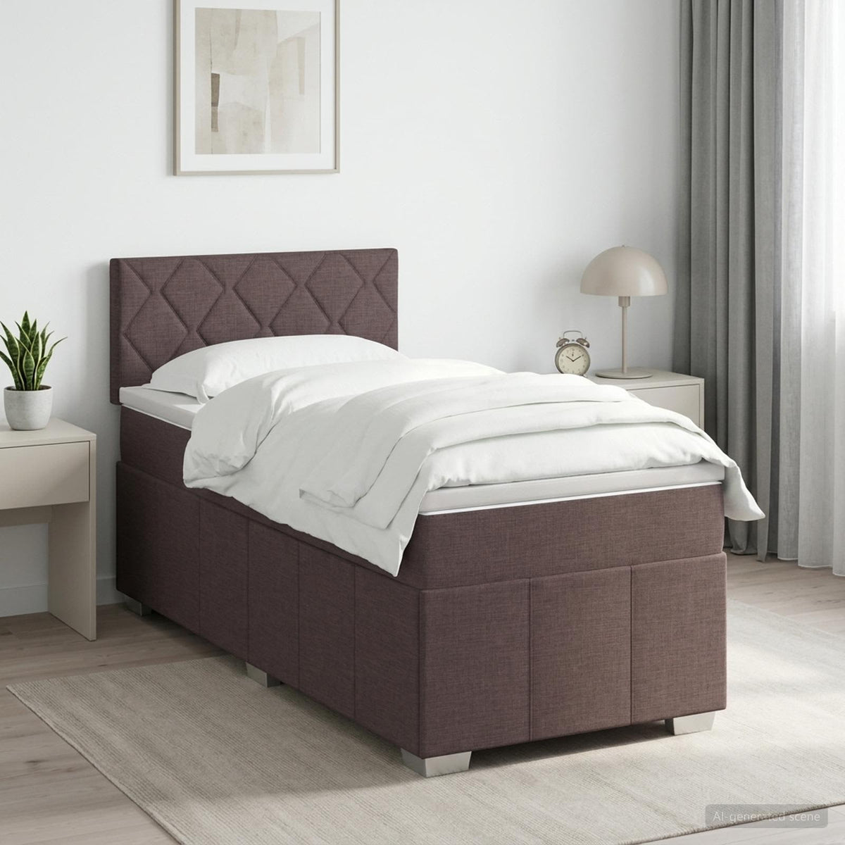 Lit boxspring avec matelas Marron foncé 90 x 200 cm Tissu