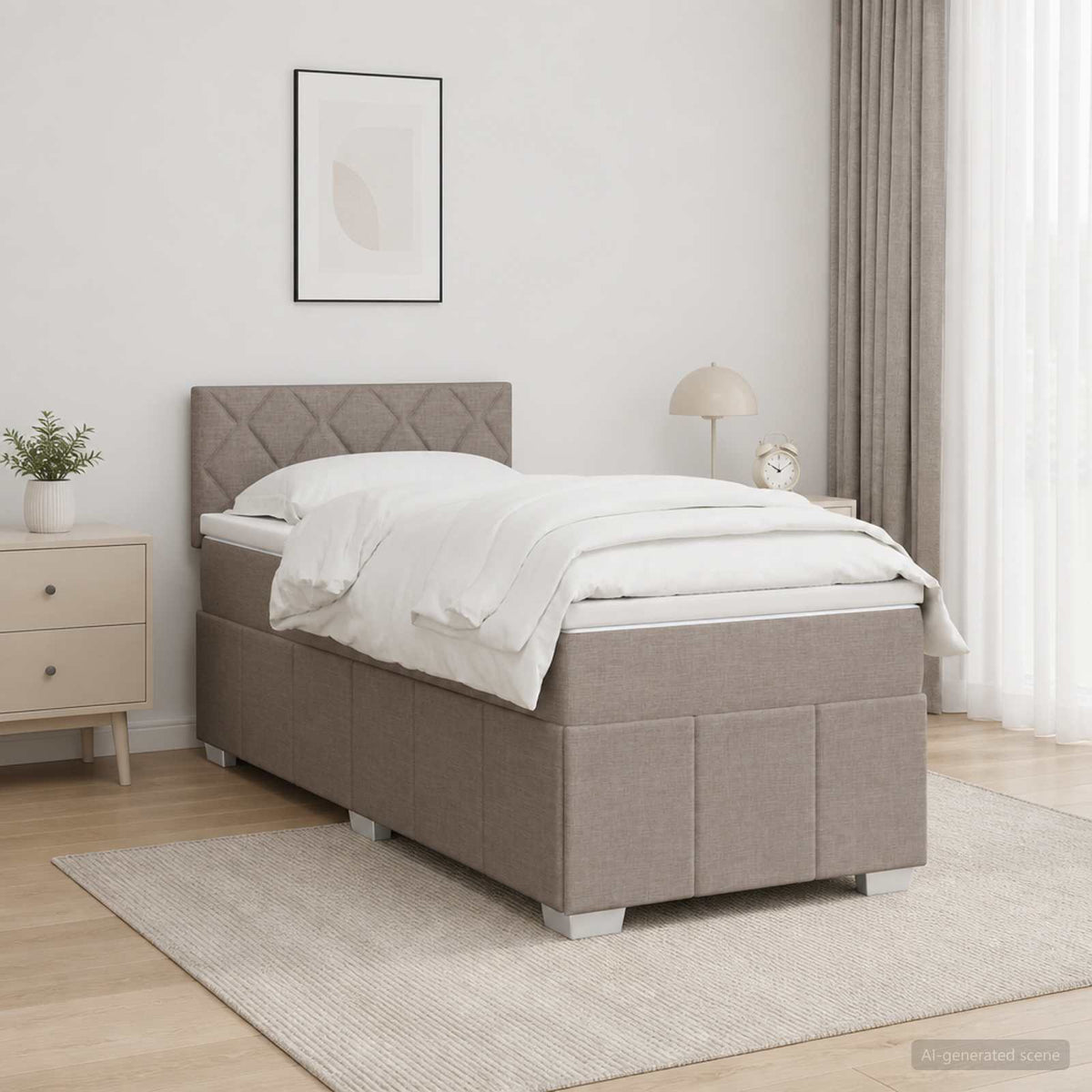 Lit boxspring avec matelas Taupe 100 x 200 cm Tissu