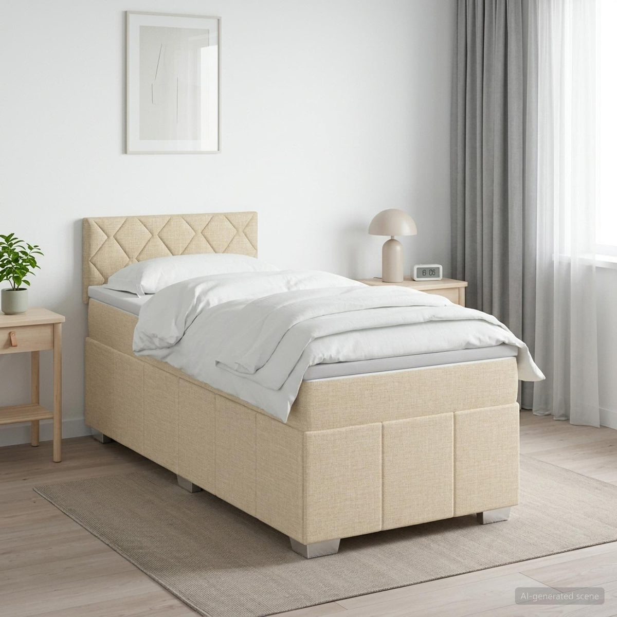 Lit boxspring avec matelas Crème 90 x 200 cm Tissu