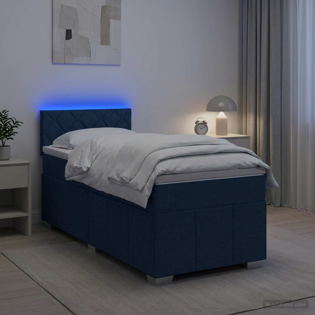 Lit boxspring avec matelas Bleu 100 x 200 cm Tissu