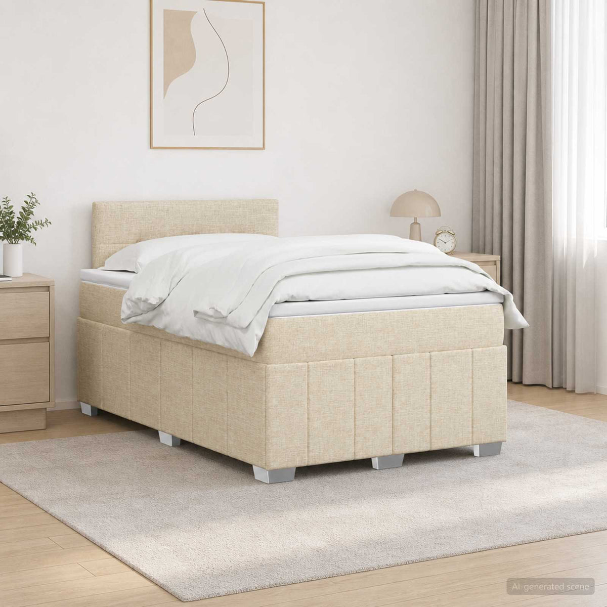 Lit boxspring avec matelas Crème 120 x 190 cm Tissu