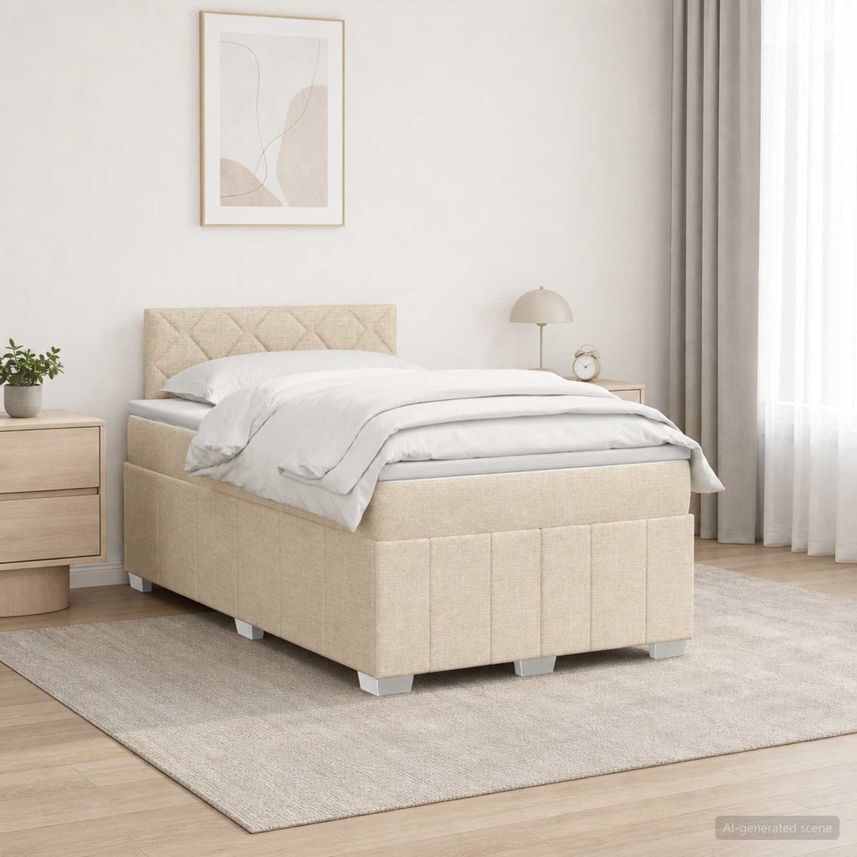 Lit boxspring avec matelas Crème 120 x 200 cm Tissu