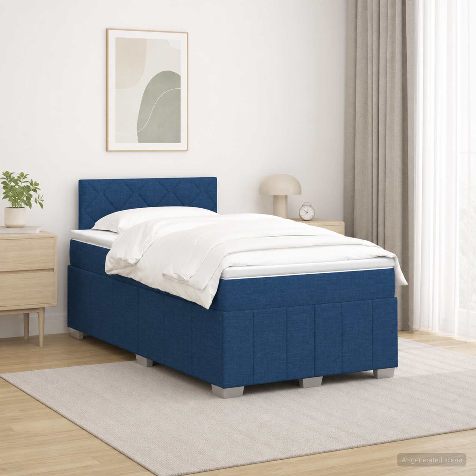 Lit boxspring avec matelas Bleu 120 x 200 cm Tissu