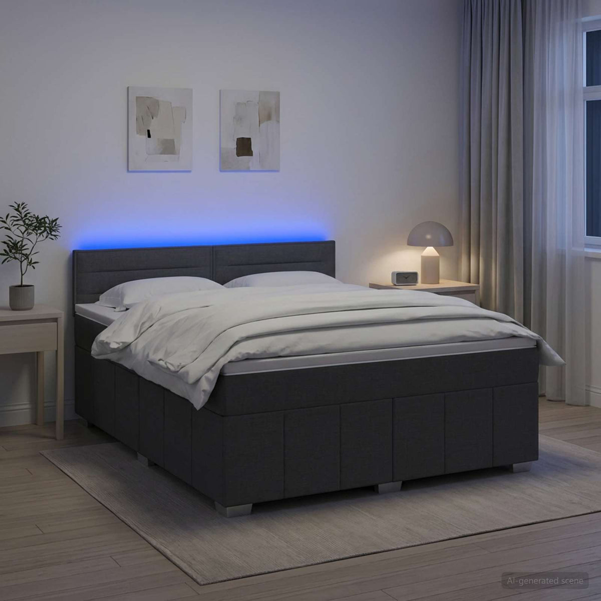 Lit boxspring avec matelas Gris foncé 140 x 190 cm Tissu