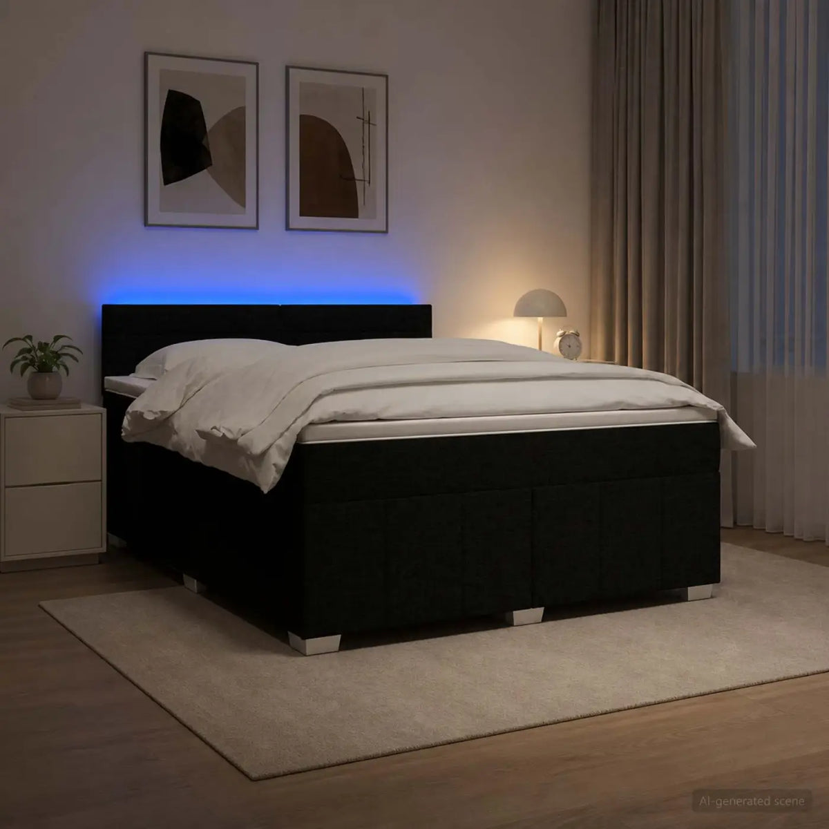 Lit boxspring avec matelas Noir 160 x 200 cm Tissu - XIOS