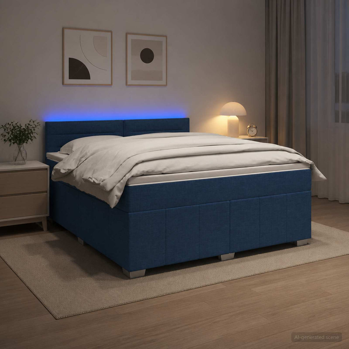 Lit boxspring avec matelas Bleu 140 x 200 cm Tissu