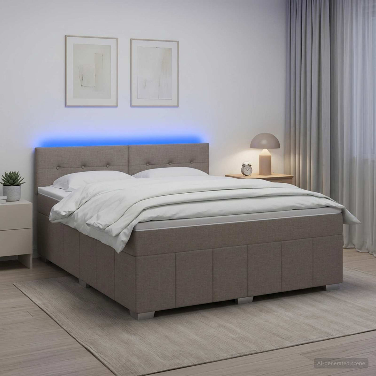 Lit boxspring avec matelas Taupe 140 x 190 cm Tissu