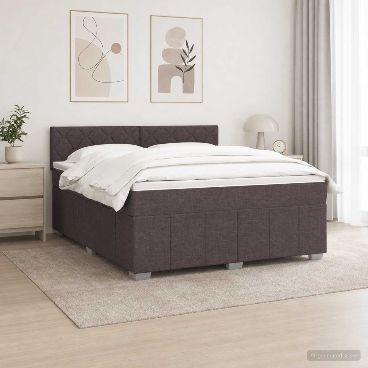 Lit boxspring avec matelas Marron foncé 140 x 200 cm Tissu