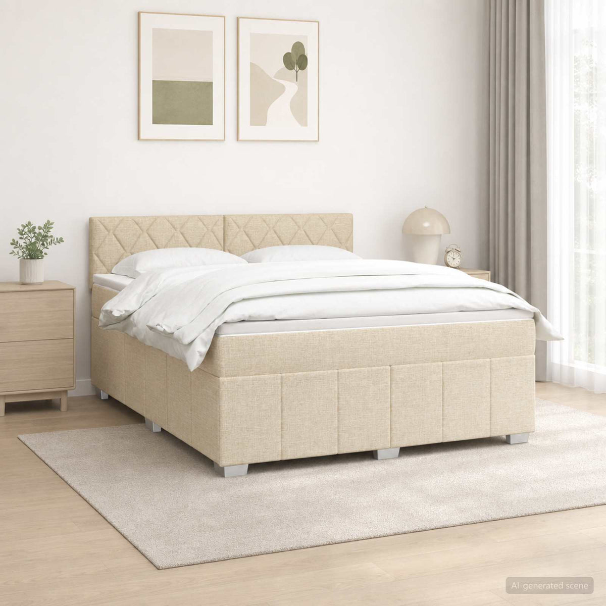 Lit boxspring avec matelas Crème 140 x 190 cm Tissu