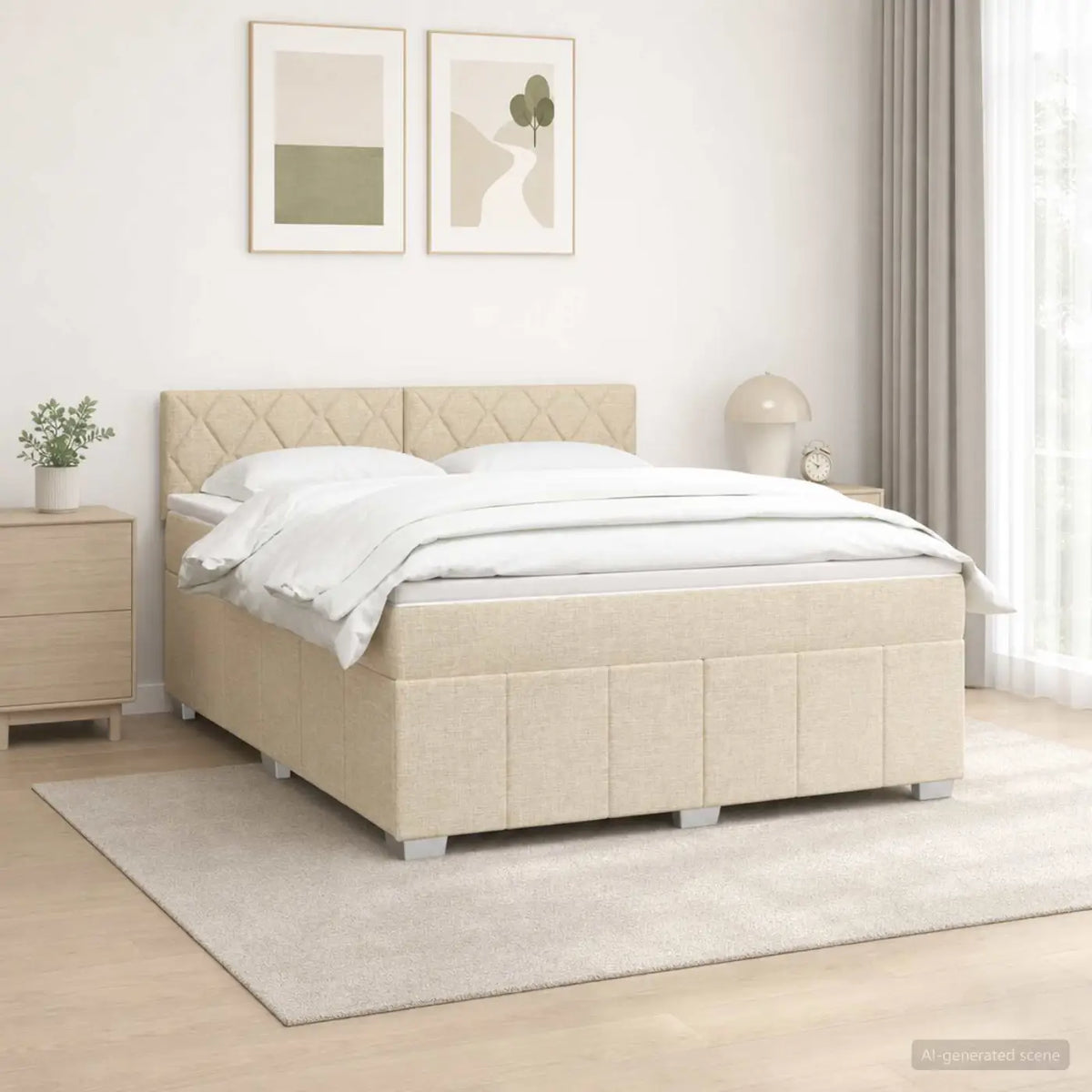 Lit boxspring avec matelas Crème 140 x 200 cm Tissu - XIOS