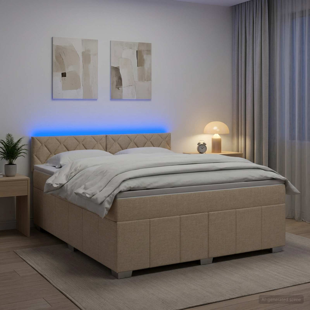 Lit boxspring avec matelas Crème 140 x 190 cm Tissu