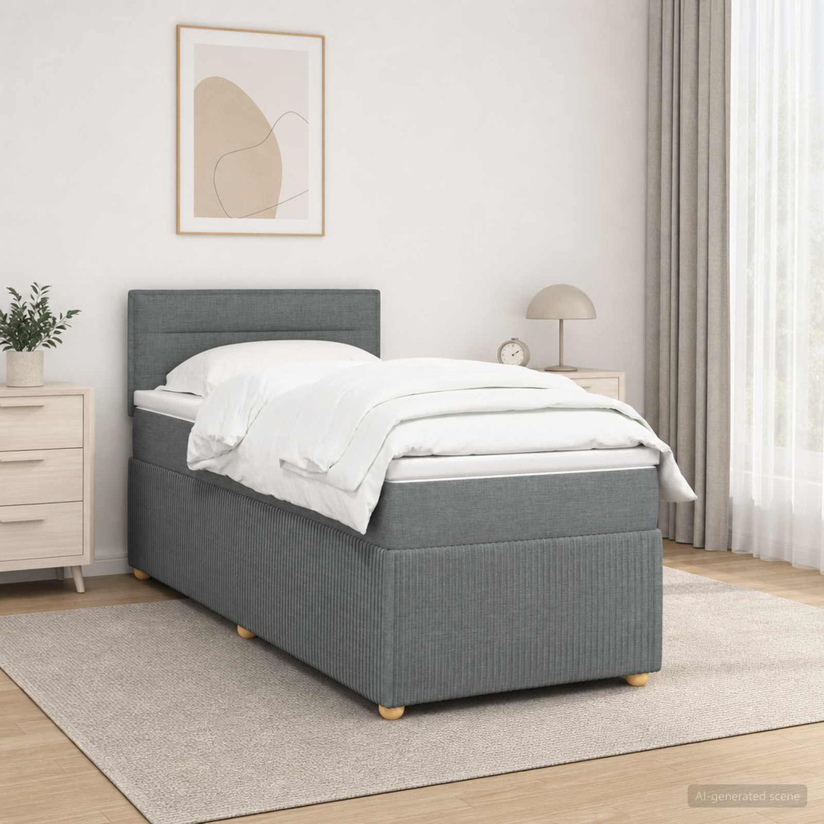 Lit boxspring avec matelas Gris foncé 90 x 200 cm Tissu