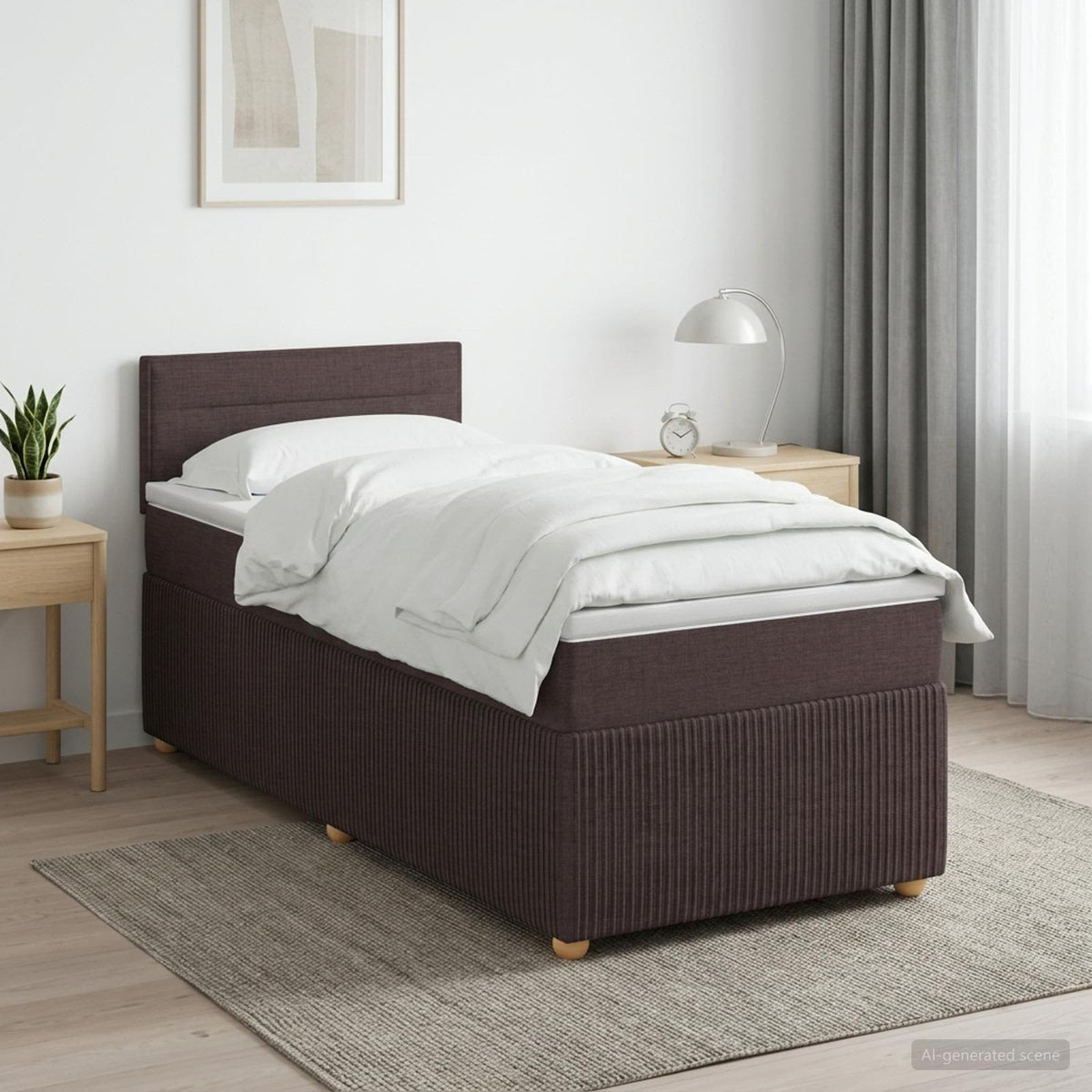 Lit boxspring avec matelas Marron foncé 90 x 200 cm Tissu