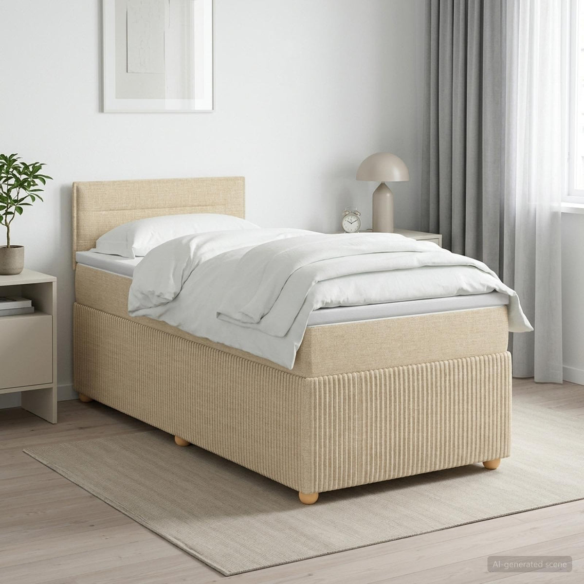 Lit boxspring avec matelas Crème 90 x 200 cm Tissu