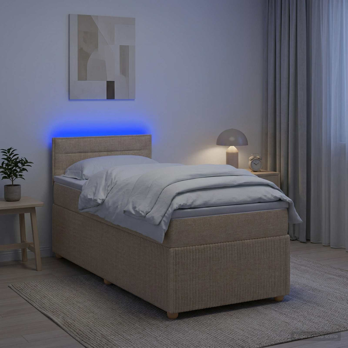 Lit boxspring avec matelas Crème 90 x 200 cm Tissu