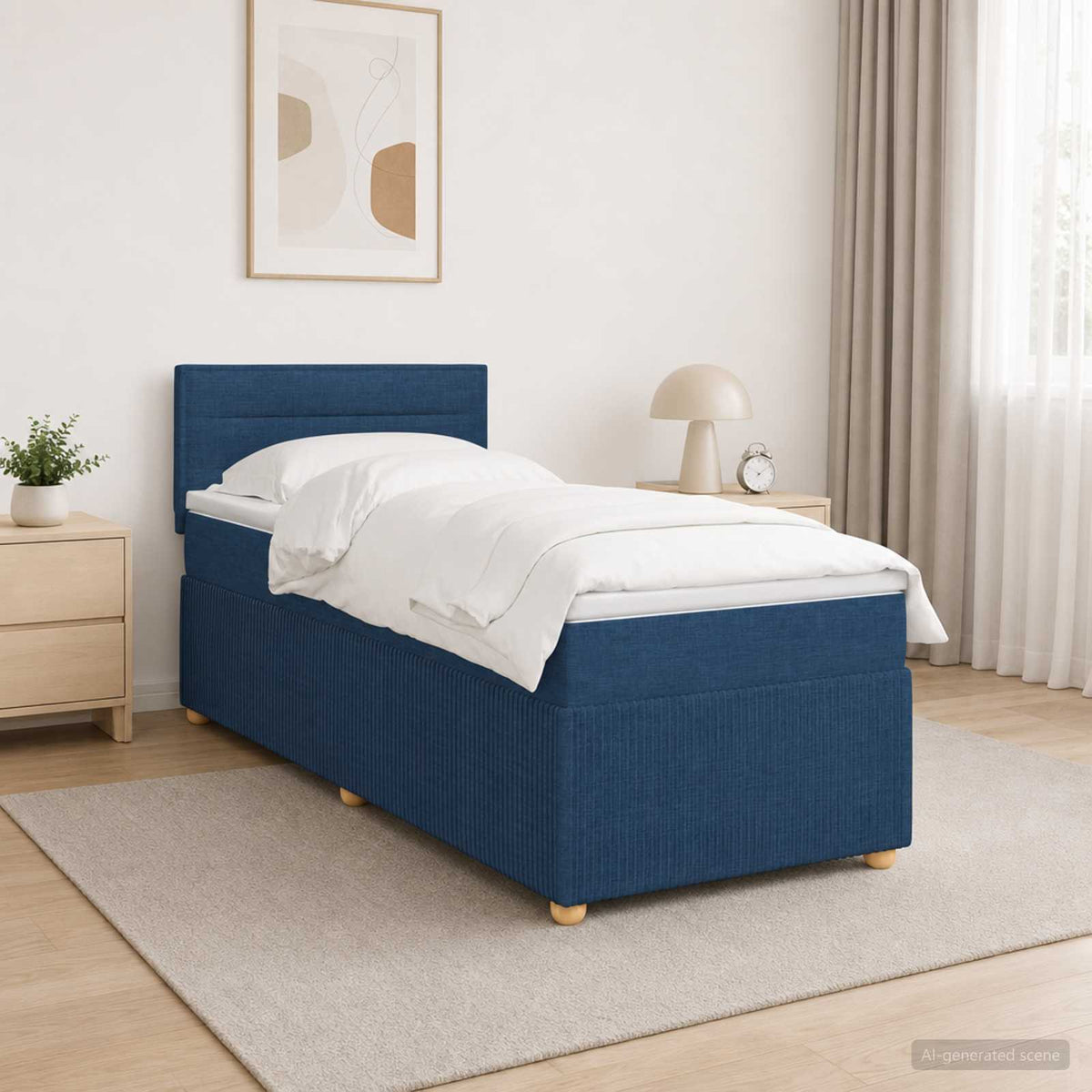 Lit boxspring avec matelas Bleu 90 x 190 cm Tissu