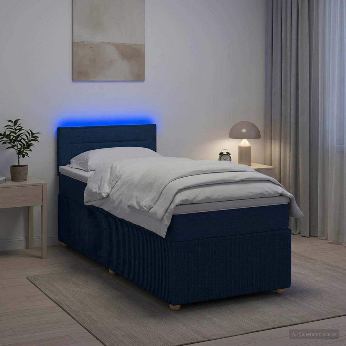 Lit boxspring avec matelas Bleu 100 x 200 cm Tissu
