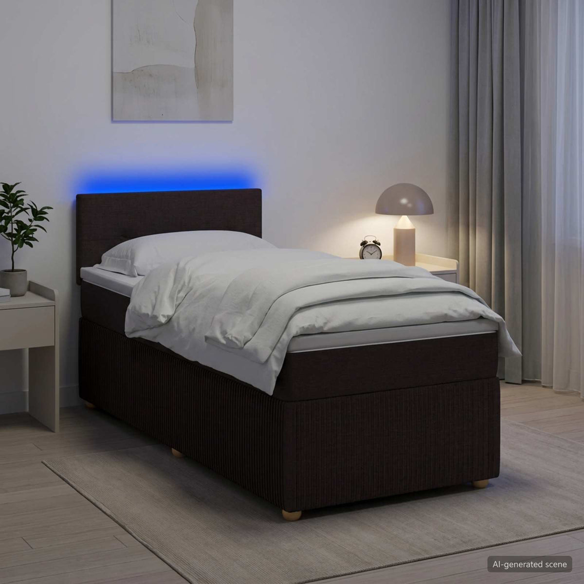Lit boxspring avec matelas Marron foncé 100 x 200 cm Tissu