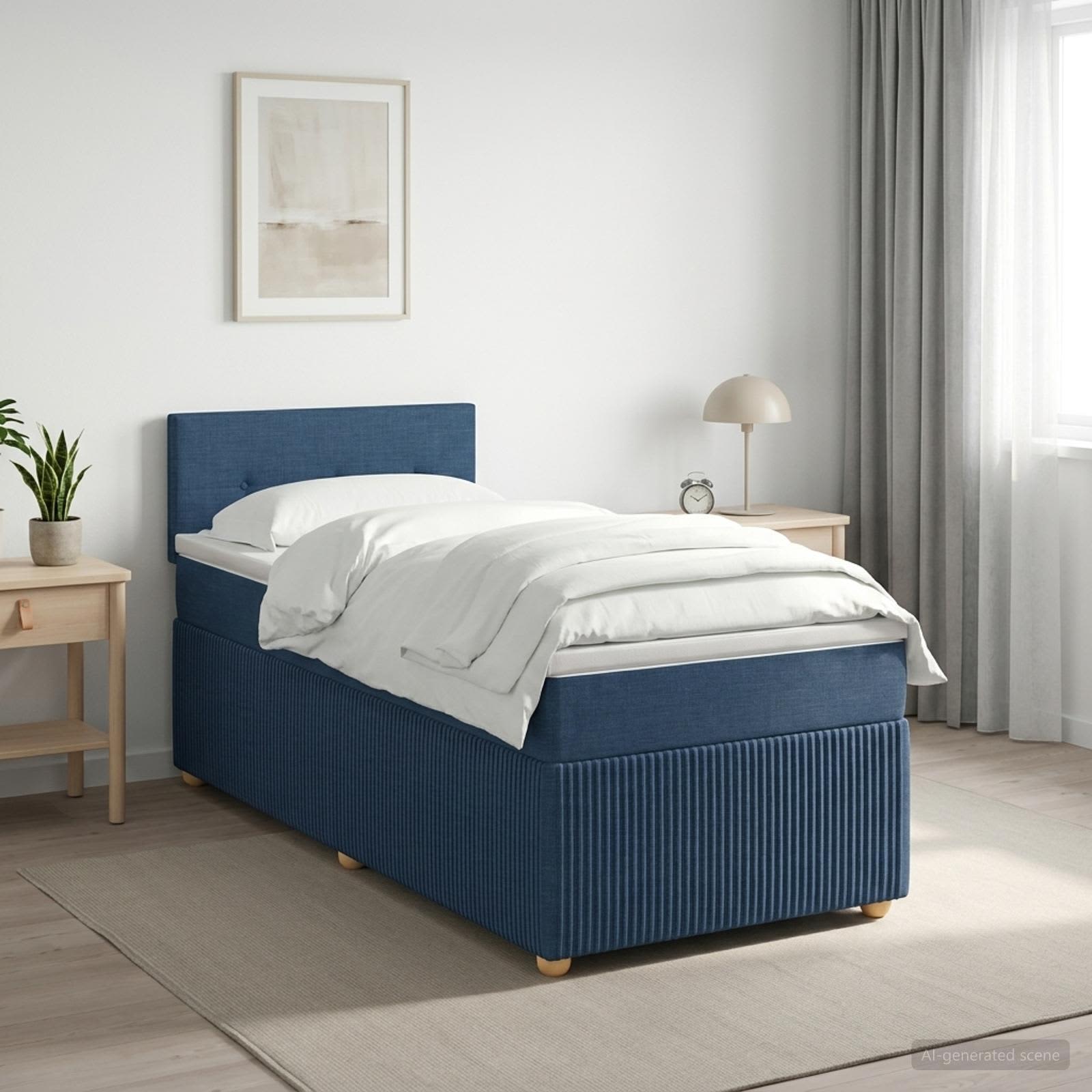 Lit boxspring avec matelas Bleu 100 x 200 cm Tissu