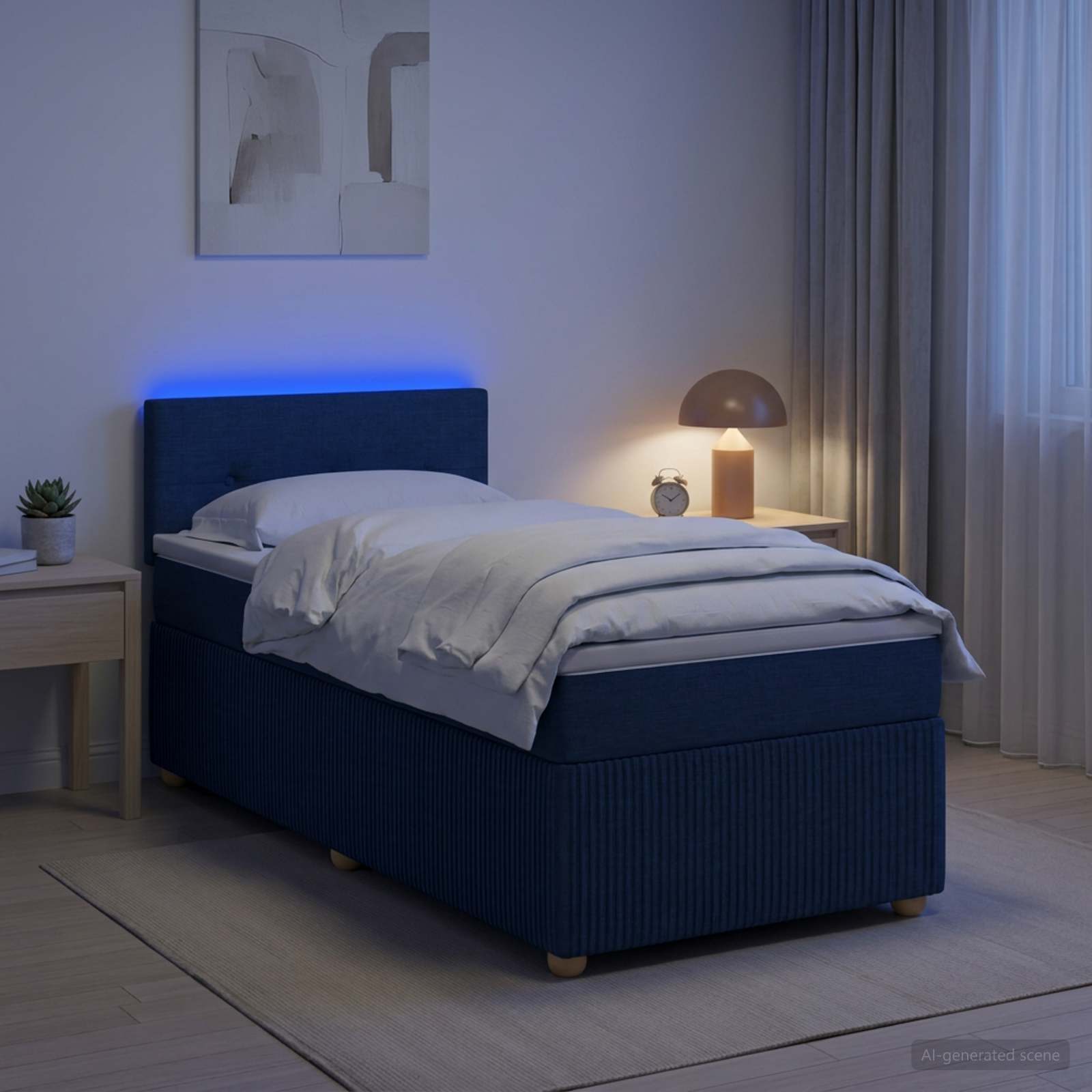 Lit boxspring avec matelas Bleu 100 x 200 cm Tissu