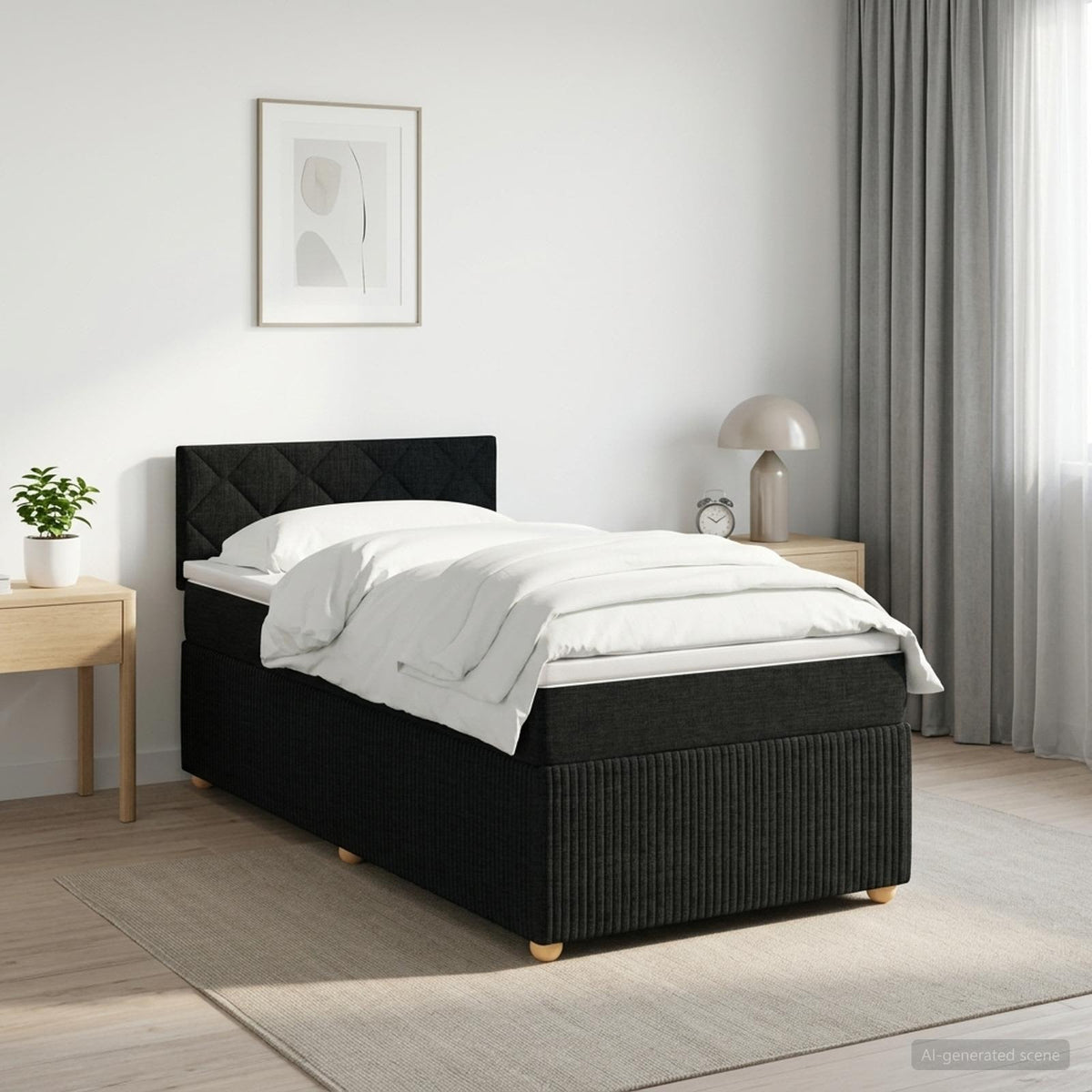 Lit boxspring avec matelas Noir 90 x 190 cm Tissu